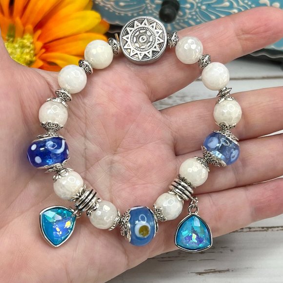 Bohemian Bracelet Stack Gemstone Crystal Handmade Blown Glass Bead Howlite New! - Picture 4 of 11